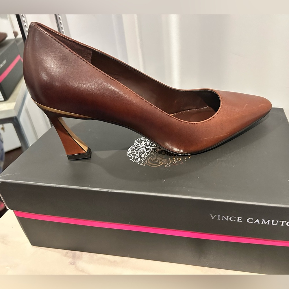 Vince Camuto Brown Leather Pointed Toe Pumps